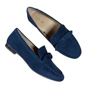 J. Crew Navy Suede Bow Loafers Women’s Slip-On Preppy Moc Toe Flats - US Size 7